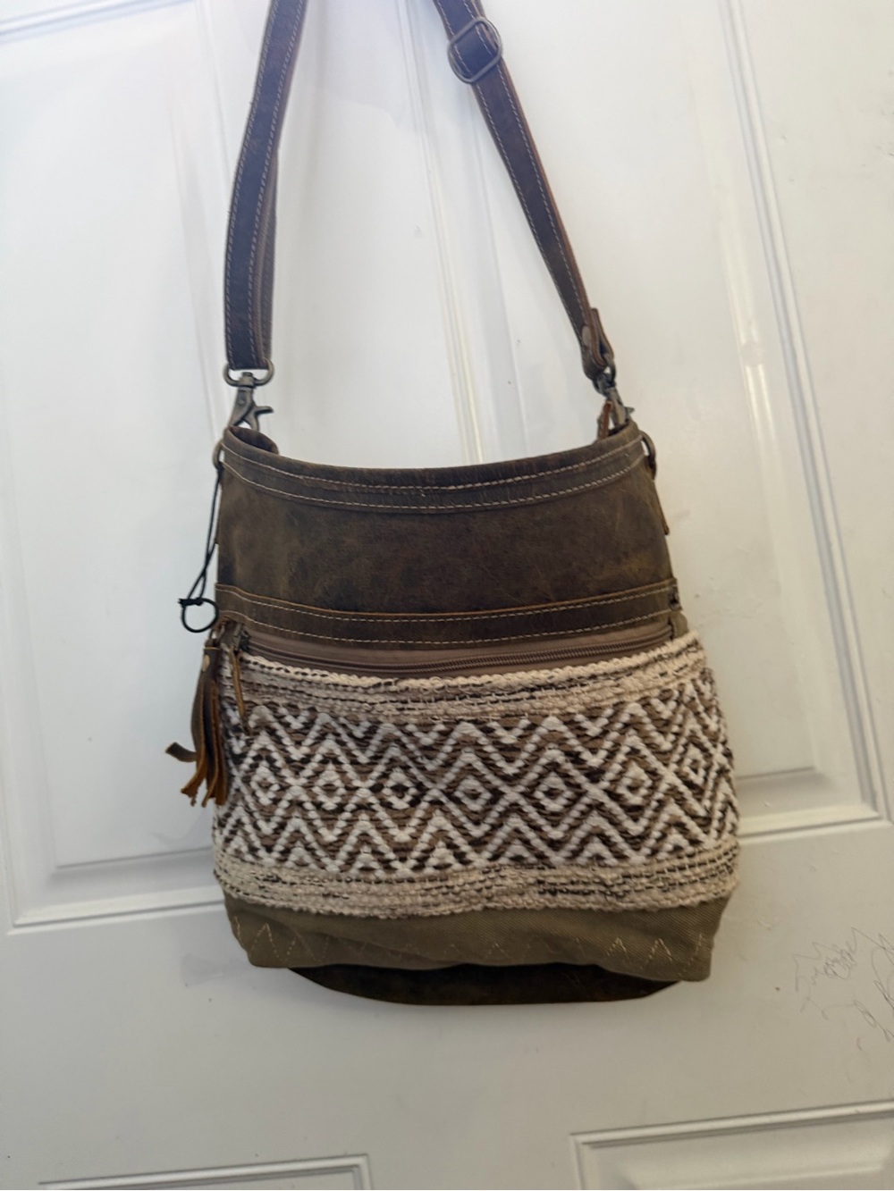 Boho Brown Myra Woven-Accent Shoulder Bag